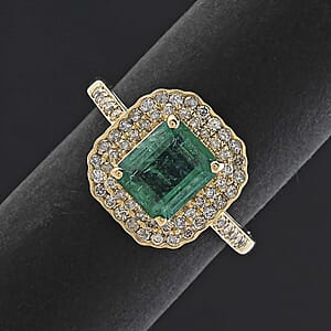Certified & Appraised Luxoro 10K Yellow Gold AAA Kagem Zambian Emerald, Diamond (I2) (0.17 cts) Ring (Size 9.5) 2.02 ctw