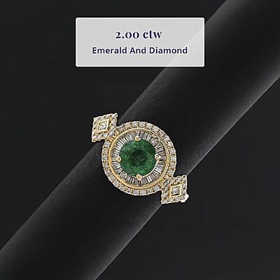 Certified & Appraised Luxoro 10K Yellow Gold AAA Kagem Zambian Emerald, Diamond (I2) (0.64 cts) Ring (Size 12.0) (4.20 g) 2.00 ctw
