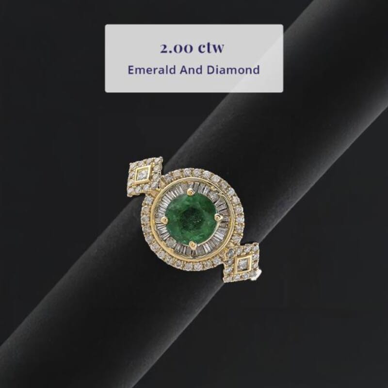 Certified & Appraised Luxoro 10K Yellow Gold AAA Kagem Zambian Emerald, Diamond (I2) (0.64 cts) Ring (Size 5.0) (4.20 g) 2.00 ctw