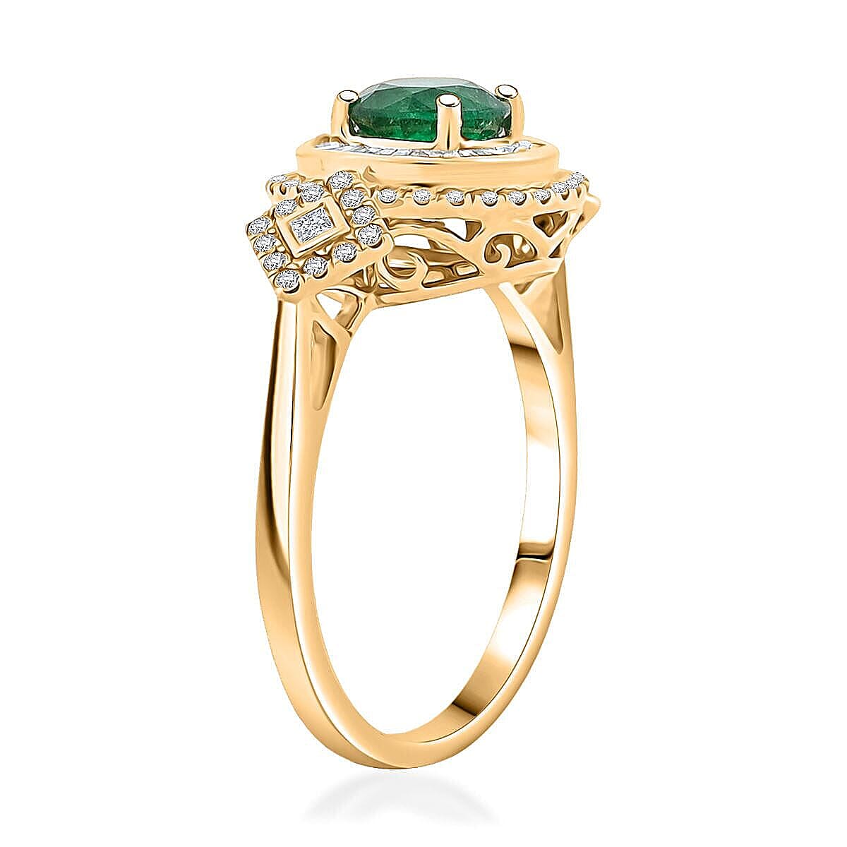 Certified & Appraised Luxoro 10K Yellow Gold AAA Kagem Zambian Emerald, Diamond (I2) (0.64 cts) Ring (Size 5.0) (4.20 g) 2.00 ctw image number 3