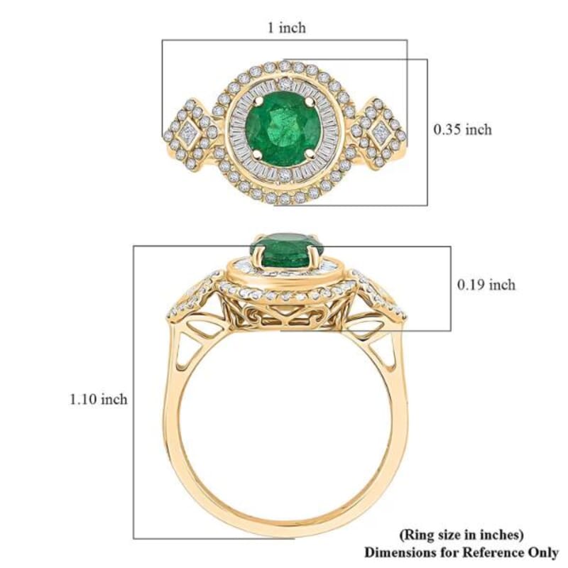 Certified & Appraised Luxoro 10K Yellow Gold AAA Kagem Zambian Emerald, Diamond (I2) (0.64 cts) Ring (Size 5.0) (4.20 g) 2.00 ctw