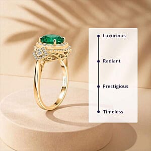 Certified & Appraised Luxoro 10K Yellow Gold AAA Kagem Zambian Emerald, Diamond (I2) (0.64 cts) Ring (Size 6.5) (4.20 g) 2.00 ctw