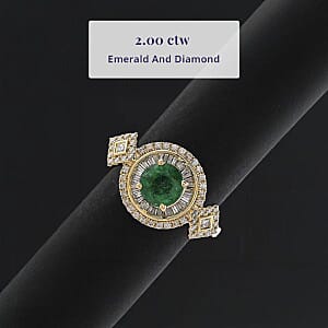 Certified & Appraised Luxoro 10K Yellow Gold AAA Kagem Zambian Emerald, Diamond (I2) (0.64 cts) Ring (Size 8.5) (4.20 g) 2.00 ctw