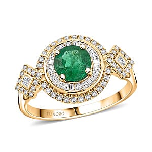 Certified & Appraised Luxoro 10K Yellow Gold AAA Kagem Zambian Emerald, Diamond (I2) (0.64 cts) Ring (Size 9.5) (4.20 g) 2.00 ctw