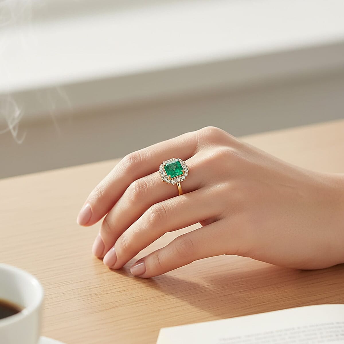 Certified & Appraised Luxoro AAA Kagem Zambian Emerald and I2 Diamond 2.50 ctw Ring in 10K Yellow Gold (Size 6.0) image number 2