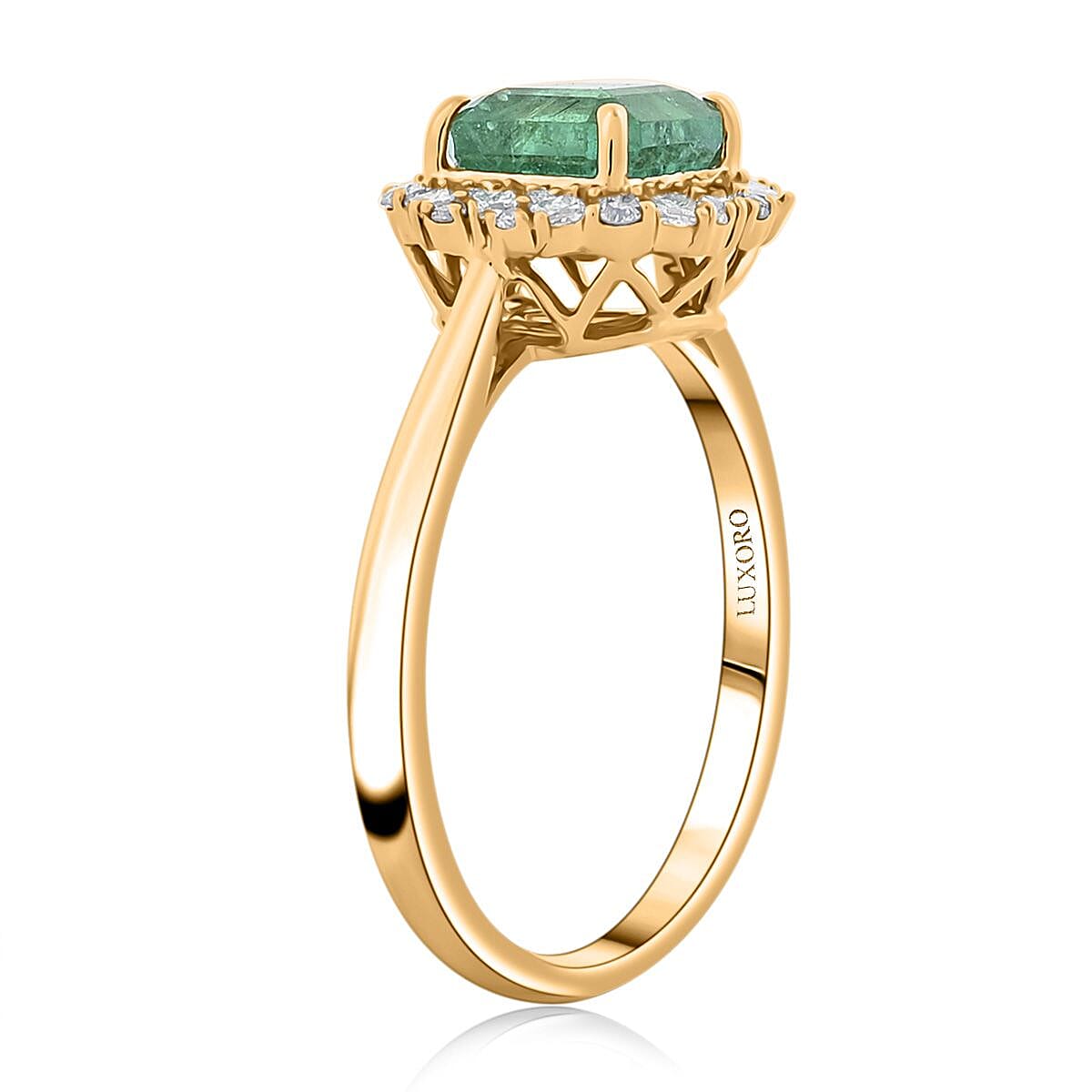 Certified & Appraised Luxoro AAA Kagem Zambian Emerald and I2 Diamond 2.50 ctw Ring in 10K Yellow Gold (Size 6.0) image number 3