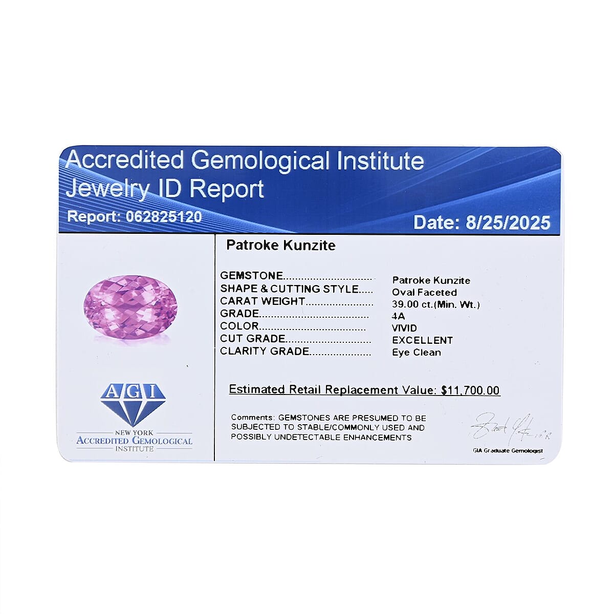 Certified & Appraised AAAA Patroke Kunzite (Ovl Free Size) 39.00 ctw image number 4