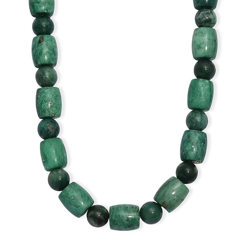 EverTrue Green Jasper 490.00 ctw Beaded Necklace in Platinum Over 20 Inches