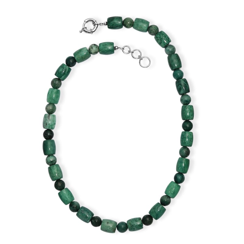 EverTrue Green Jasper 490.00 ctw Beaded Necklace in Platinum Over 20 Inches