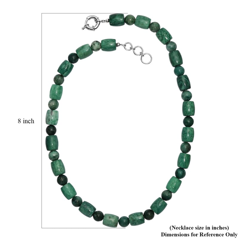 EverTrue Green Jasper 490.00 ctw Beaded Necklace in Platinum Over 20 Inches