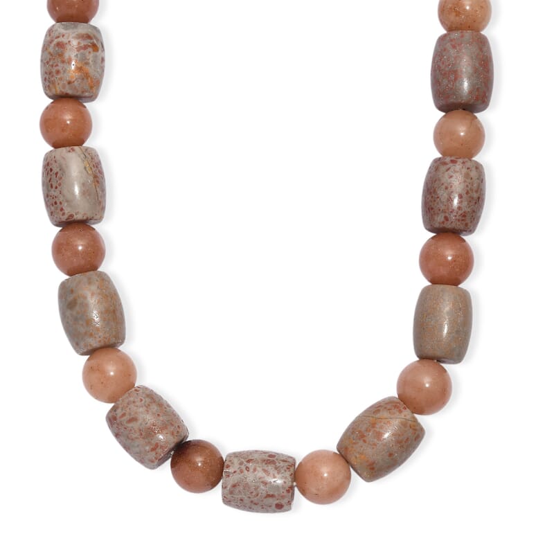 EverTrue Fossilizes Agate 490.00 ctw Beaded Necklace in Platinum Bond 20 Inches
