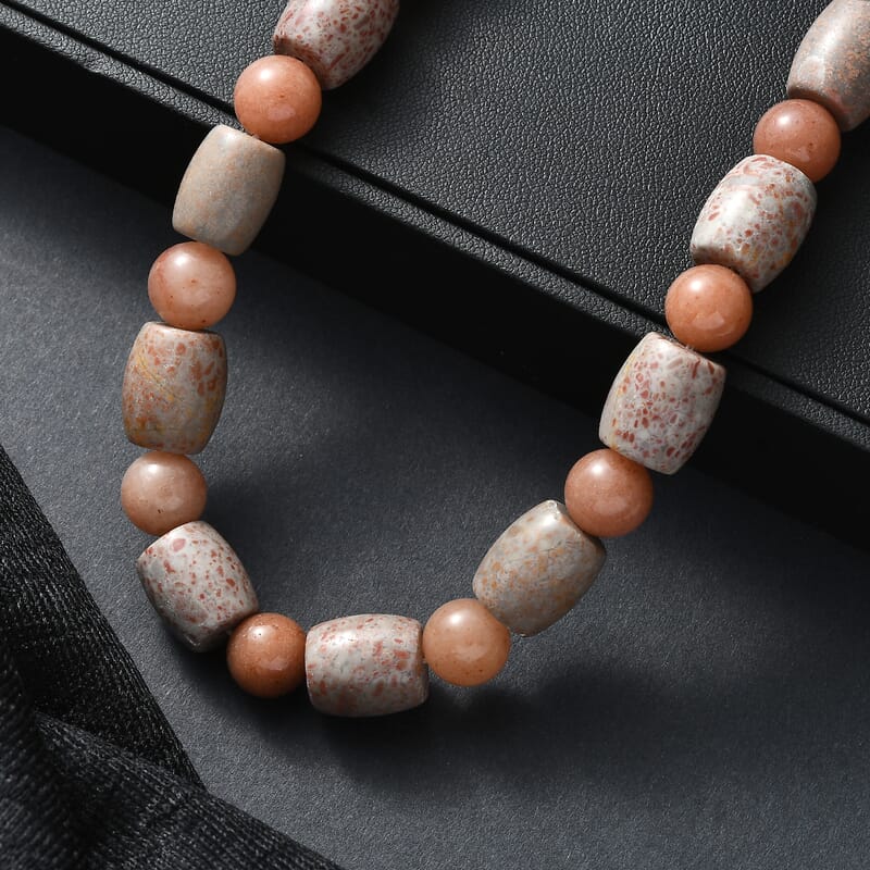 EverTrue Fossilizes Agate 490.00 ctw Beaded Necklace in Platinum Bond 20 Inches