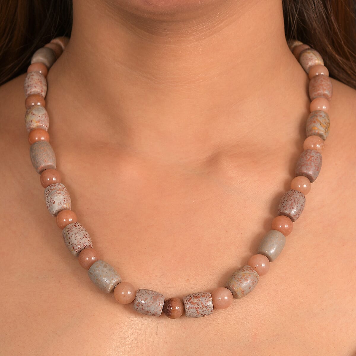 EverTrue Fossilizes Agate 490.00 ctw Beaded Necklace in Platinum Over 20 Inches  image number 2