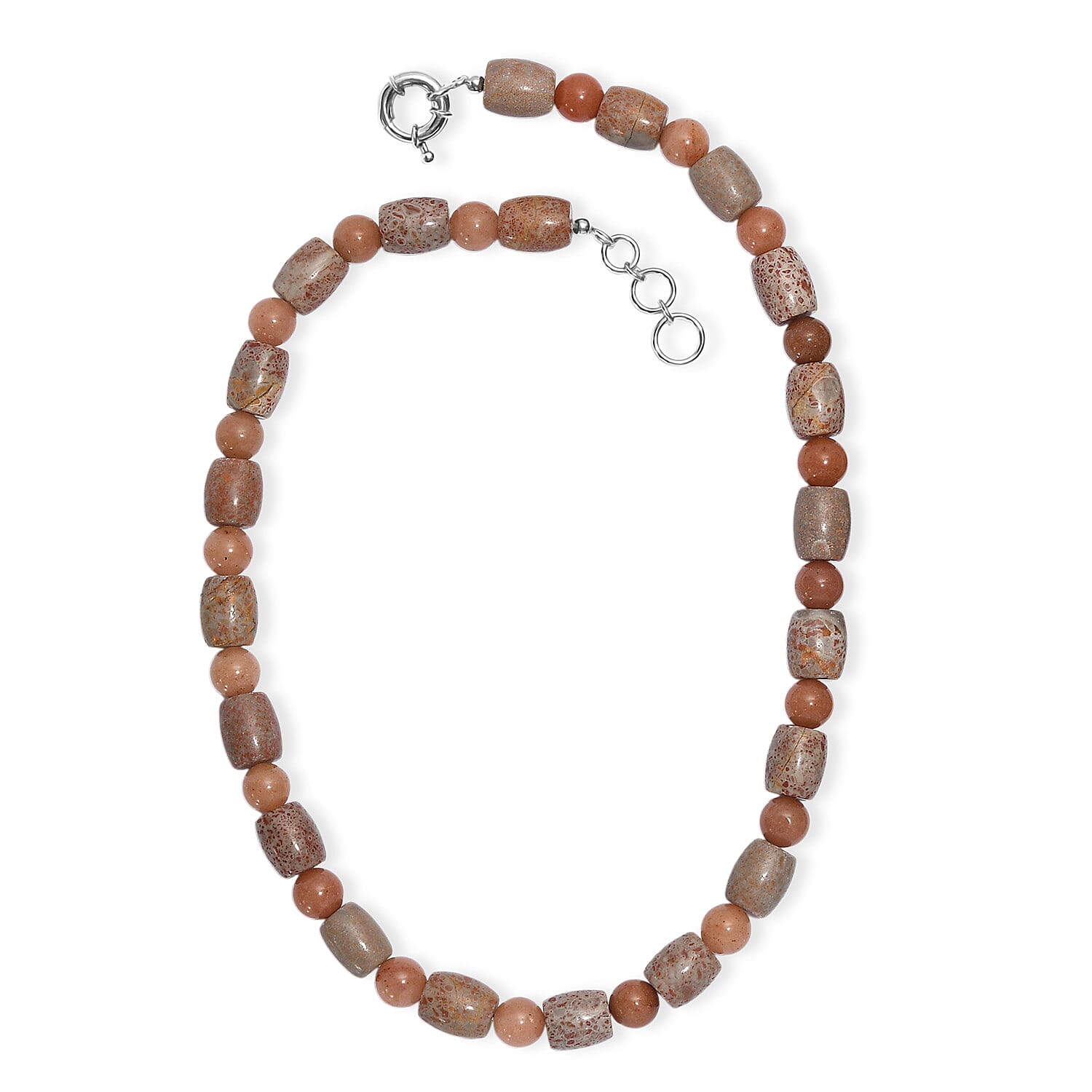 EverTrue Fossilizes Agate 490.00 ctw Beaded Necklace in Platinum Bond 20 Inches