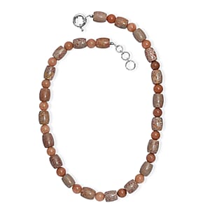 EverTrue Fossilizes Agate 490.00 ctw Beaded Necklace in Platinum Over 20 Inches 