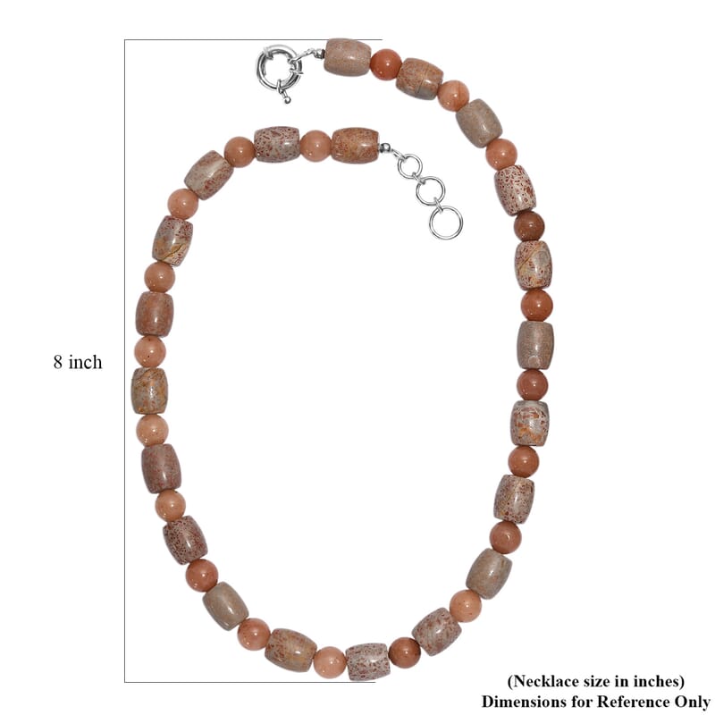 EverTrue Fossilizes Agate 490.00 ctw Beaded Necklace in Platinum Bond 20 Inches