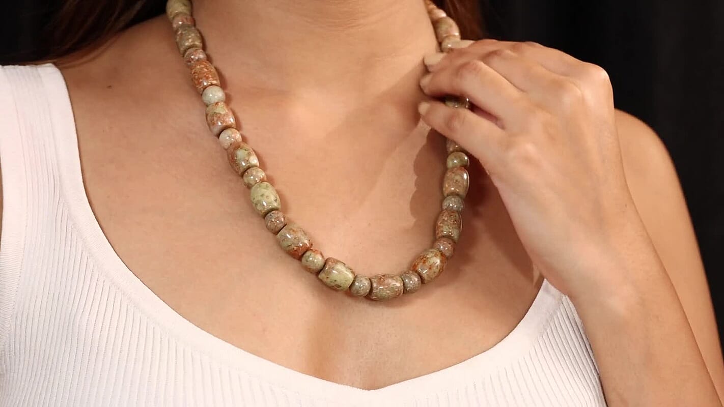 EverTrue Autumn Jasper 490.00 ctw Beaded Necklace in Platinum Bond 20 Inches