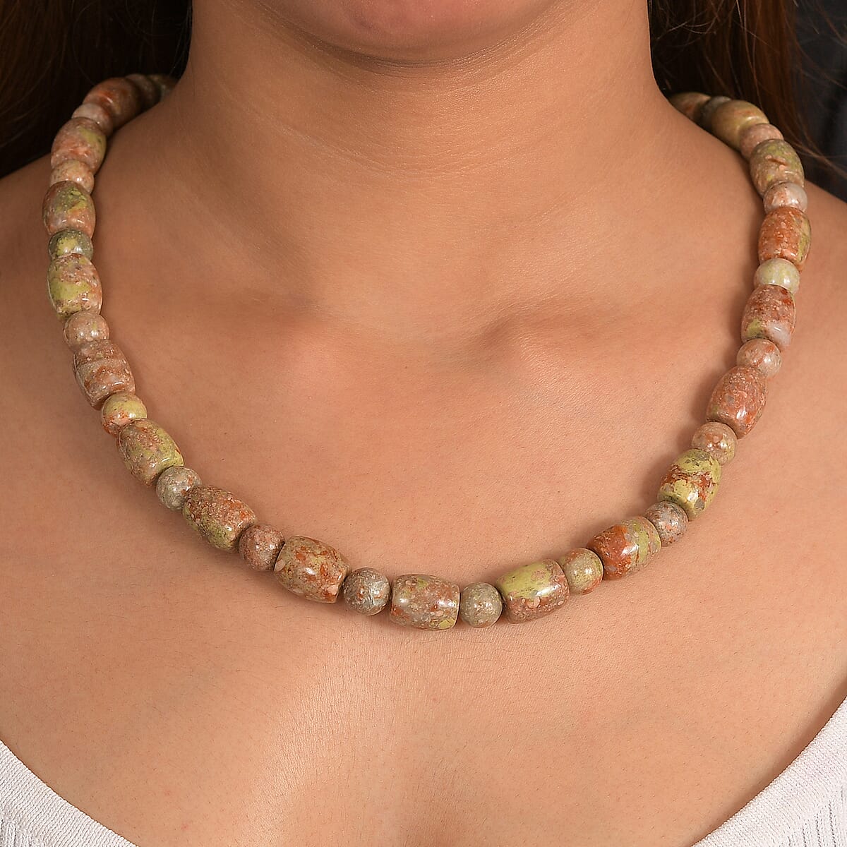 EverTrue Autumn Jasper 490.00 ctw Beaded Necklace in Platinum Over 20 Inches  image number 2