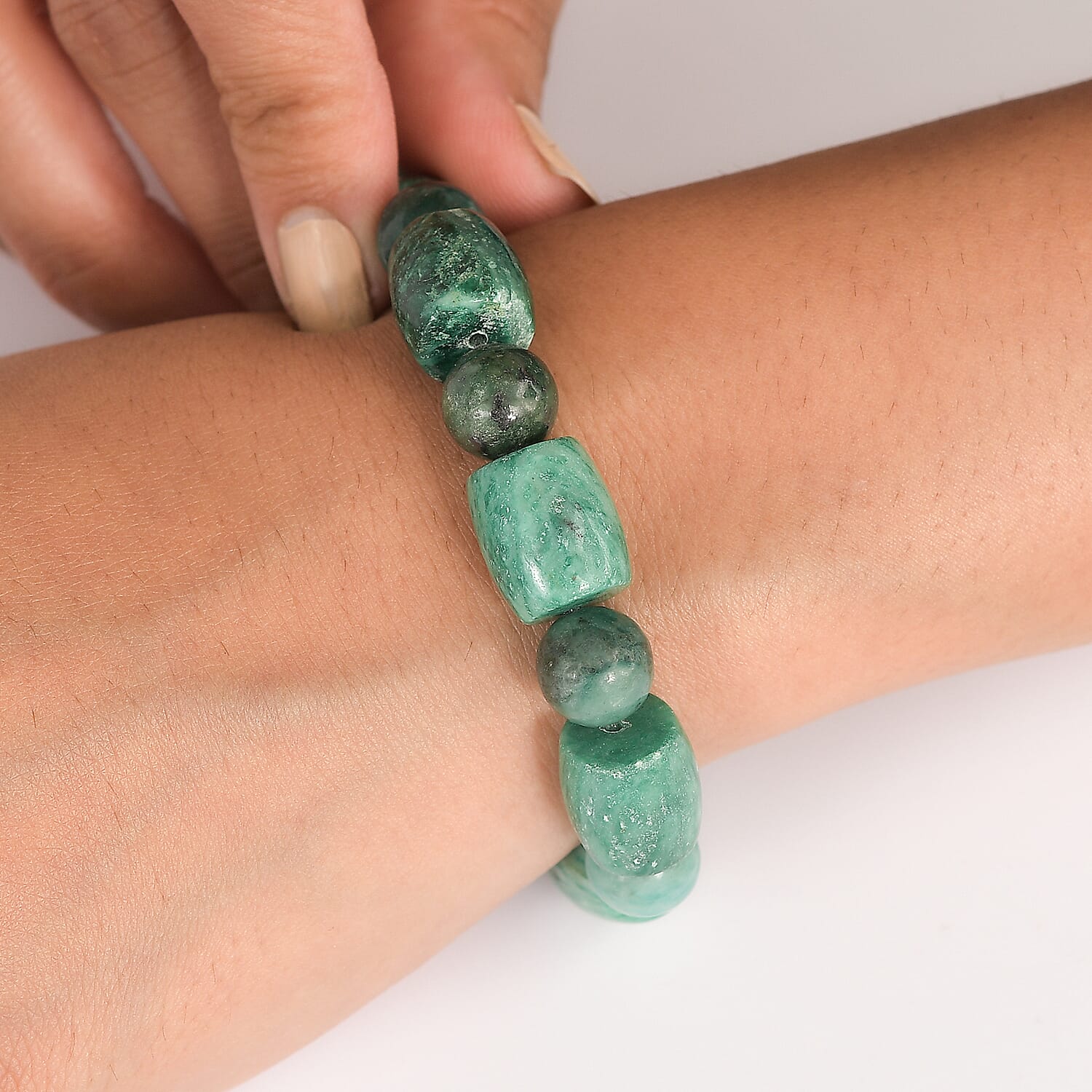 Green Jasper 200.00 ctw Beaded Stretch Bracelet