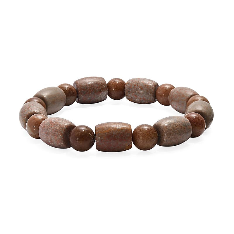 Fossilized Agate 200.00 ctw Beaded Stretch Bracelet