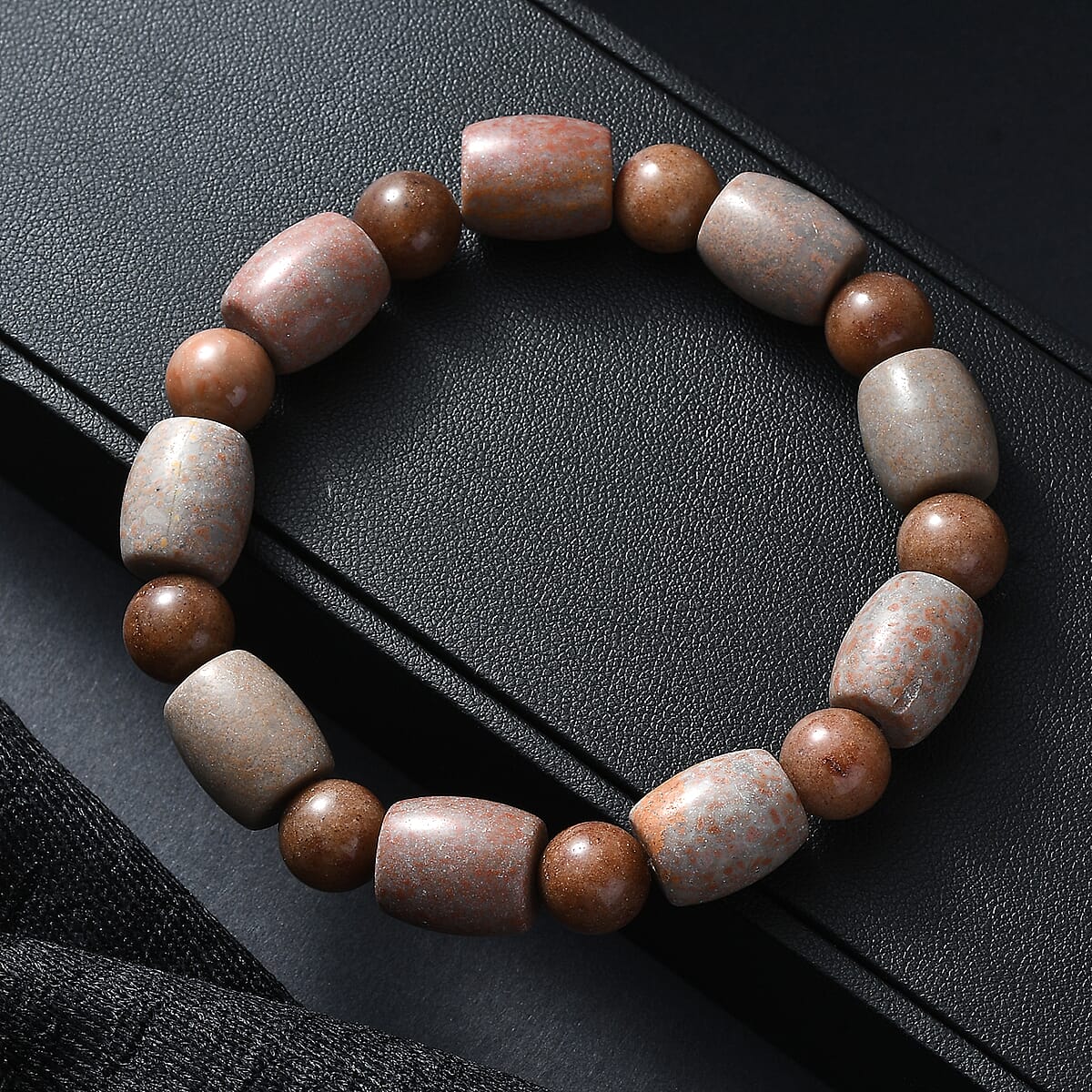 Fossilizes Agate 200.00 ctw Beaded Stretch Bracelet image number 1