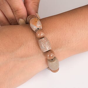 Fossilizes Agate 200.00 ctw Beaded Stretch Bracelet
