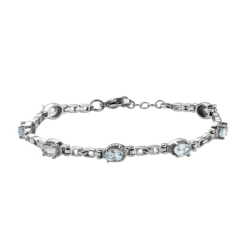 EverTrue Sky Blue Topaz 4.10 ctw Bracelet in Stainless Steel (7.00 In)