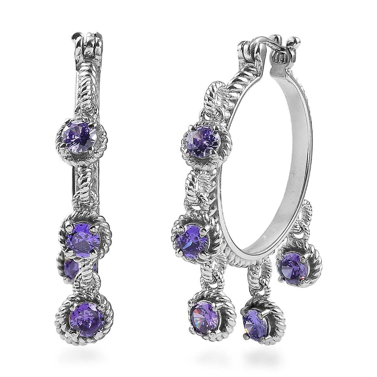 EverTrue Simulated Blue Diamond Hoop Earrings in Stainless Steel 7.75 ctw image number 0