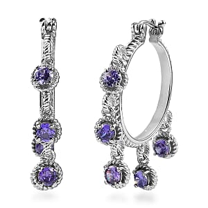 EverTrue Simulated Blue Diamond Hoop Earrings in Stainless Steel 7.75 ctw