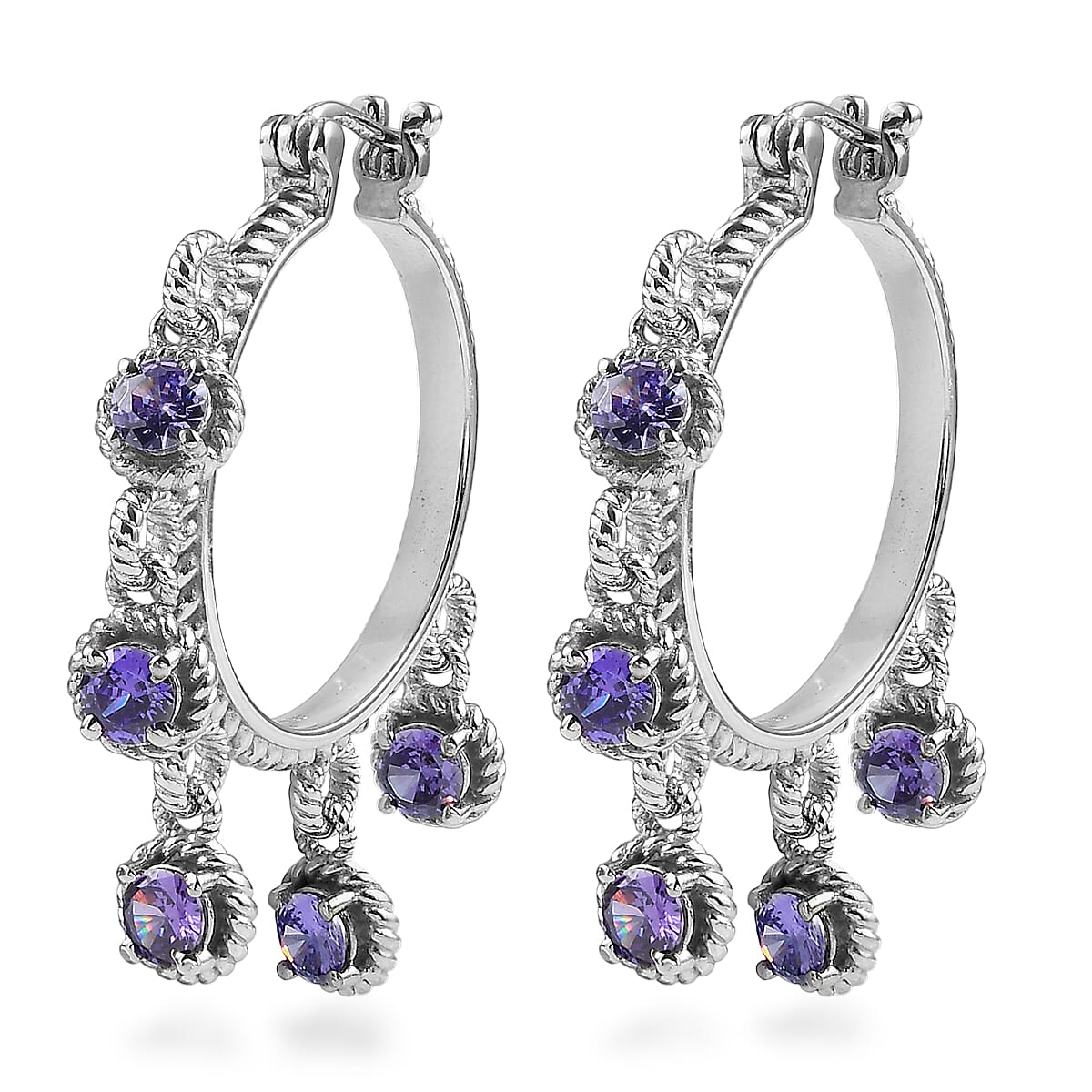 EverTrue Simulated Blue Diamond Hoop Earrings in Stainless Steel 7.75 ctw image number 3