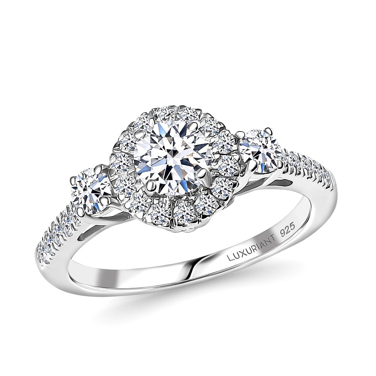 Luxuriant Lab Grown Diamond G-H SI 1.10 ctw Classic Halo Ring in Rhodium Over Sterling Silver (Size 10.0) image number 0