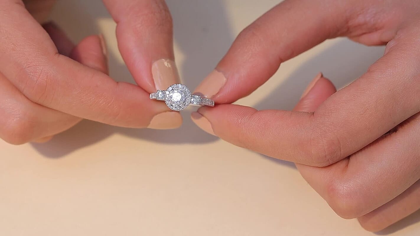 TLV Luxuriant Lab Grown Diamond (G-H, SI) Ring in Rhodium Over Sterling Silver (Size 10.0) 1.10 ctw