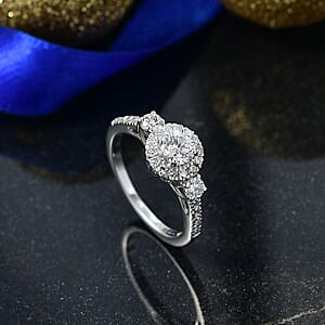 Luxuriant Lab Grown Diamond G-H SI 1.10 ctw Classic Halo Ring in Rhodium Over Sterling Silver (Size 10.0)