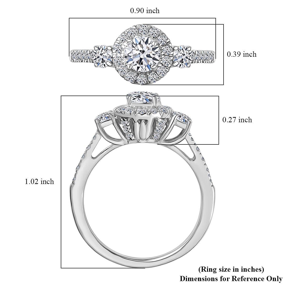 Luxuriant Lab Grown Diamond G-H SI 1.10 ctw Classic Halo Ring in Rhodium Over Sterling Silver (Size 10.0) image number 5