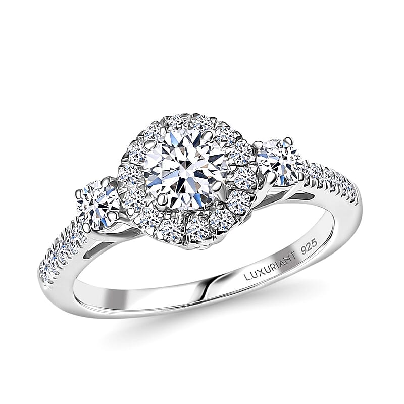 Luxuriant Lab Grown Diamond G-H SI 1.10 ctw Classic Halo Ring in Rhodium Over Sterling Silver (Size 6.0)