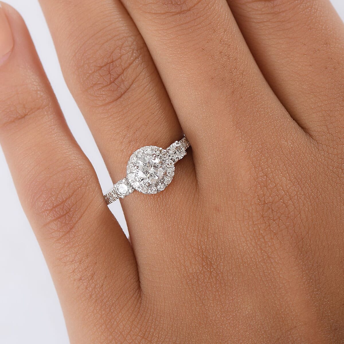 Luxuriant Lab Grown Diamond G-H SI 1.10 ctw Classic Halo Ring in Rhodium Over Sterling Silver (Size 6.0) image number 2
