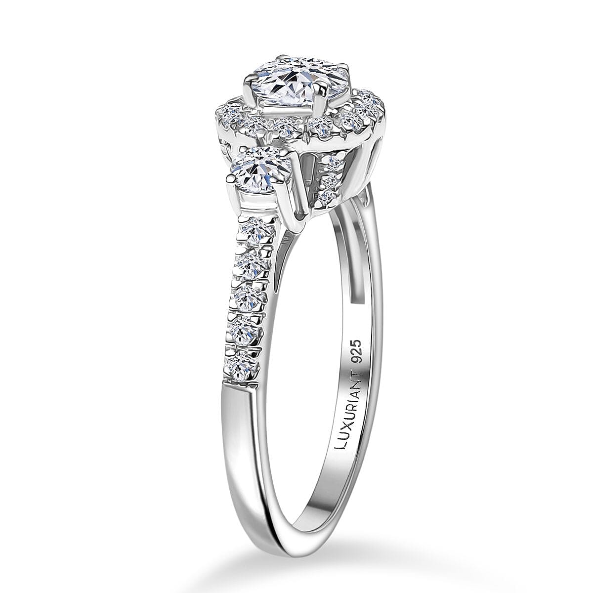 Luxuriant Lab Grown Diamond G-H SI 1.10 ctw Classic Halo Ring in Rhodium Over Sterling Silver (Size 6.0) image number 3