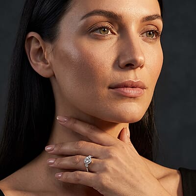 Luxuriant Lab Grown Diamond G-H SI 1.10 ctw Classic Halo Ring in Rhodium Over Sterling Silver (Size 7.0)