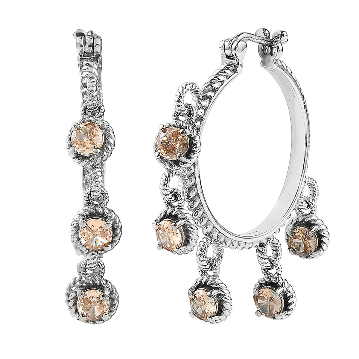 EverTrue Champagne Simulated Diamond Hoop Earrings in Stainless Steel 7.80 ctw