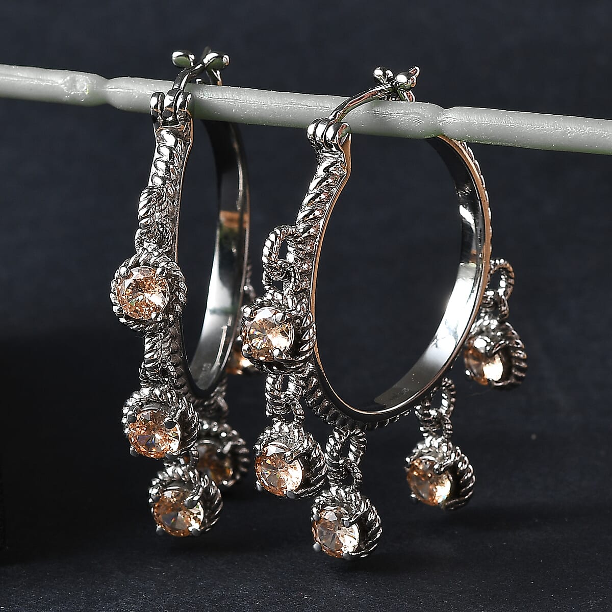 EverTrue Champagne Simulated Diamond Hoop Earrings in Stainless Steel 7.80 ctw image number 1
