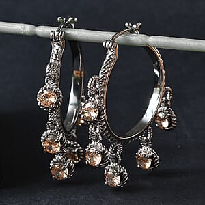 EverTrue Champagne Simulated Diamond Hoop Earrings in Stainless Steel 7.80 ctw