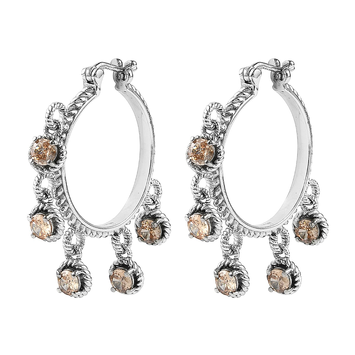 EverTrue Champagne Simulated Diamond Hoop Earrings in Stainless Steel 7.80 ctw image number 3
