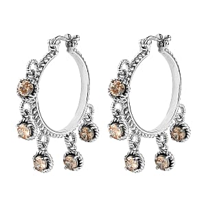EverTrue Champagne Simulated Diamond Hoop Earrings in Stainless Steel 7.80 ctw
