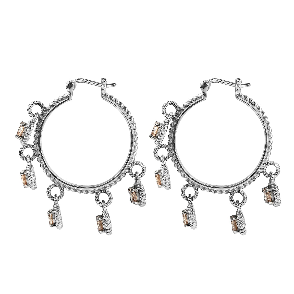 EverTrue Champagne Simulated Diamond Hoop Earrings in Stainless Steel 7.80 ctw