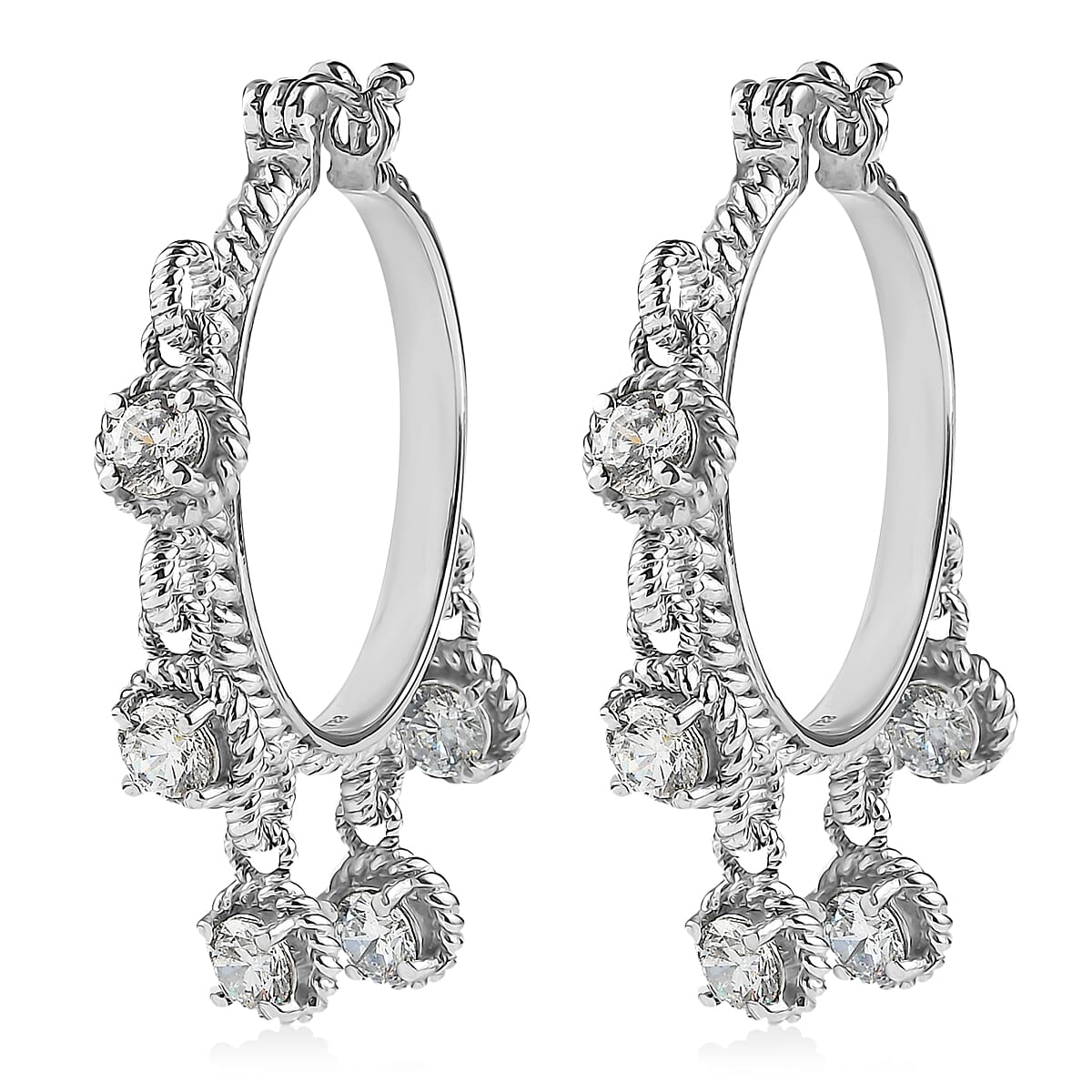 EverTrue Simulated Diamond Earrings in Stainless Steel image number 3