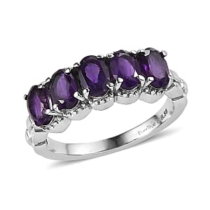 EverTrue African Amethyst 2.75 ctw 5 Stone Ring in Stainless Steel (Size 10)