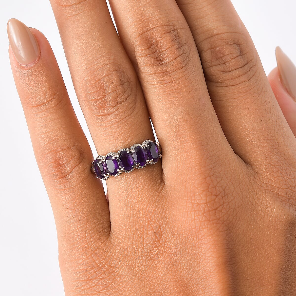 EverTrue African Amethyst 5 Stone Ring in Stainless Steel (Size 10.0) 2.75 ctw image number 2