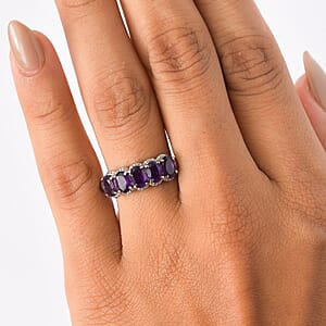 EverTrue African Amethyst 2.75 ctw 5 Stone Ring in Stainless Steel (Size 5.0)
