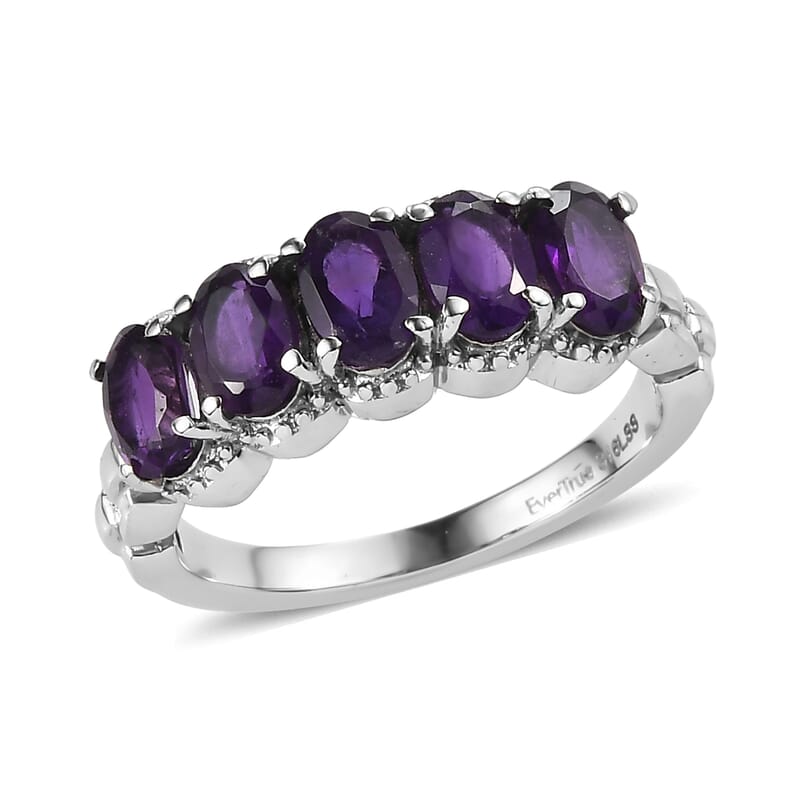 EverTrue African Amethyst 2.15 ctw 5 Stone Ring in Stainless Steel (Size 7.0)
