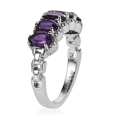 EverTrue African Amethyst 2.15 ctw 5 Stone Ring in Stainless Steel (Size 7.0)